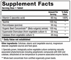 Digestive Enzyme 1 with Pancreatic Support Dietary Supplement soutient à la fois un flux biliaire sain et la conversion normale des acides biliaires en cholestérol. Il contient à la fois des enzymes digestives et antioxydantes, ainsi que de la taurine et du concentré de betterave biologique. Aide à métaboliser les toxines qui peuvent être réduites par la mutation MTHFR.  Contient 180 comprimés.