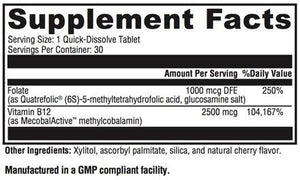 Folate et B12 à mâcher à action rapide, méthylés spécifiquement pour les mutations MTHFR.  Agit rapidement et peut être conservé dans votre sac pour un soulagement rapide.